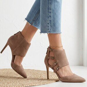 Nine West Tan Suede Pointed Toe D'Orsay Ankle Strap Heels Size 6.5M